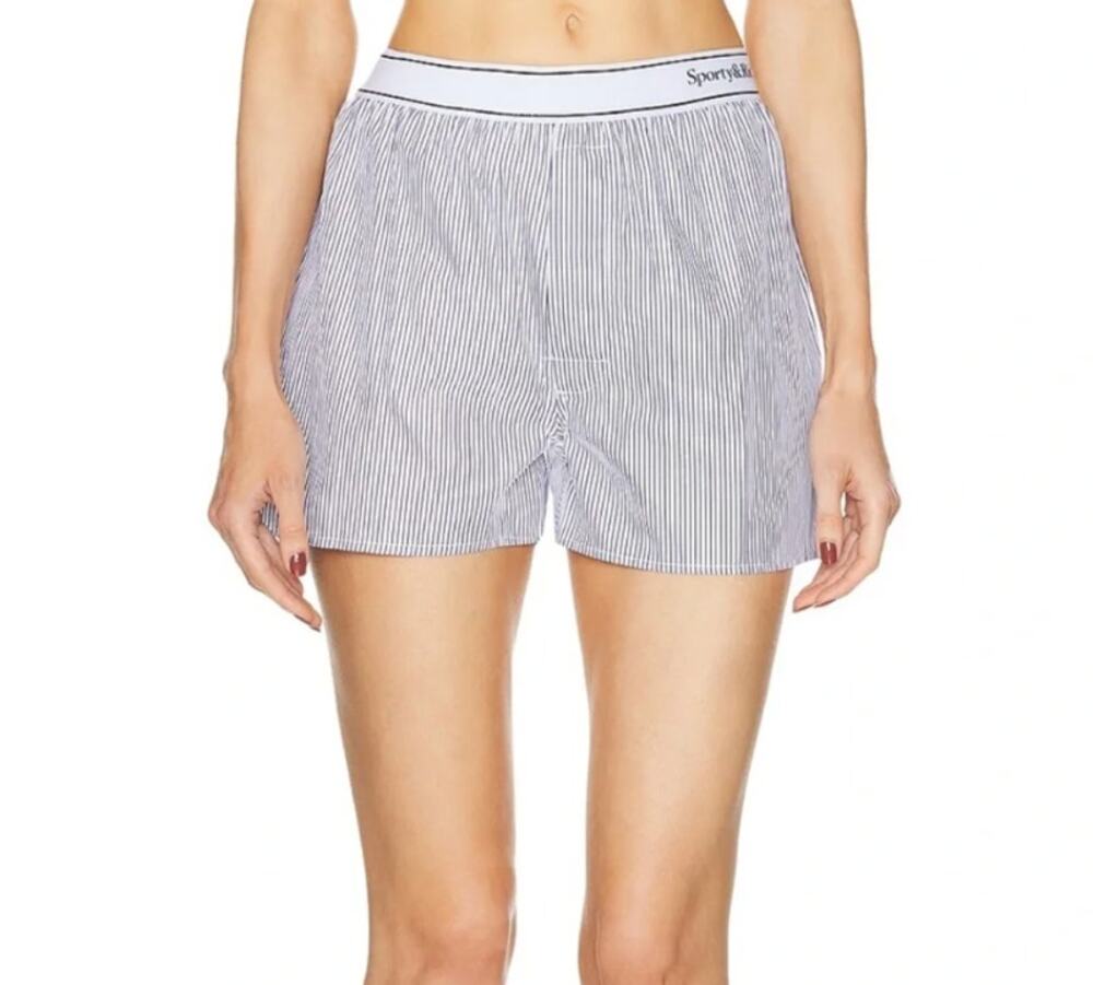 Sporty & Rich Navy Pinstripe Lounge Boxer Shorts Size S